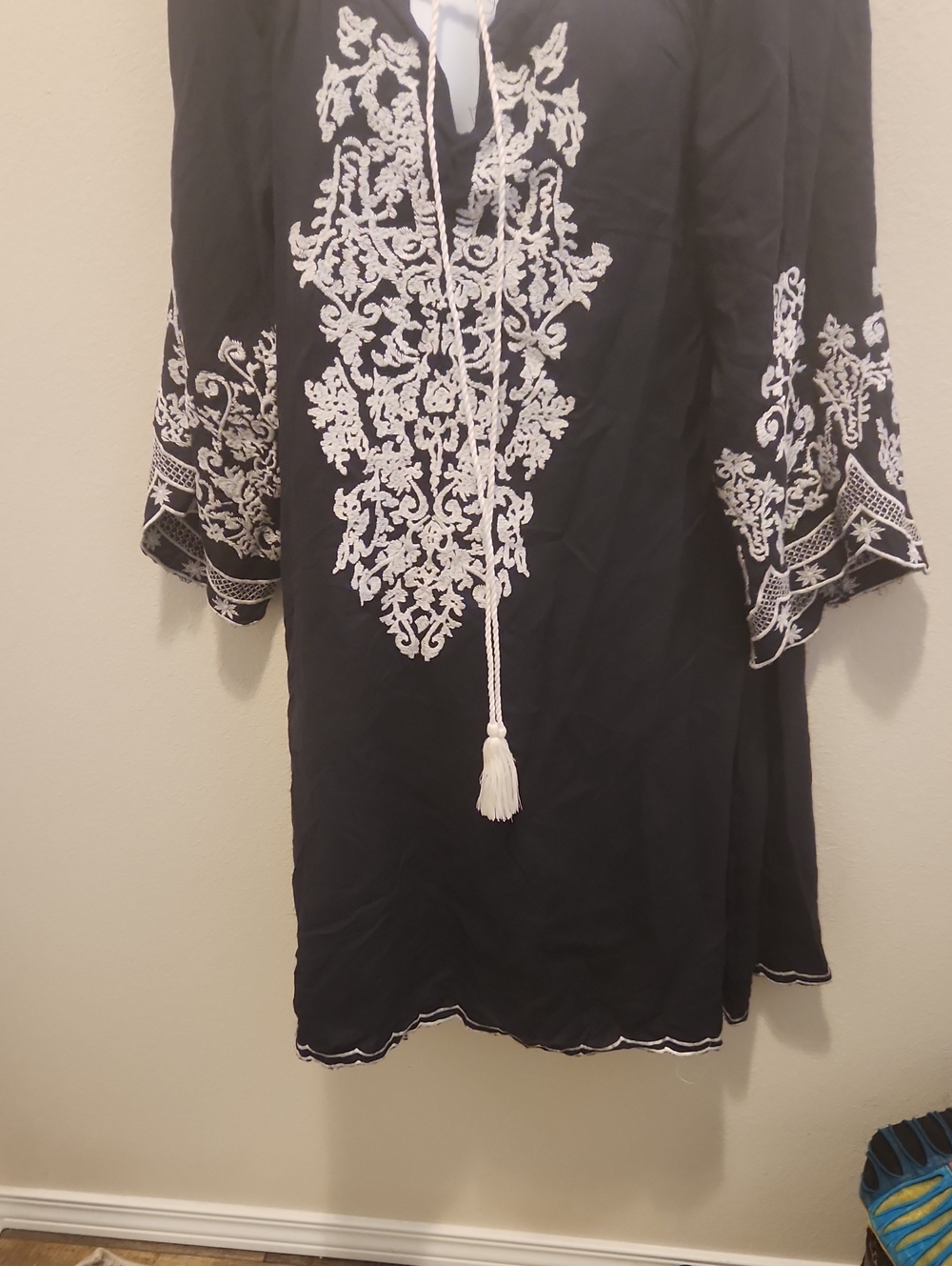 C&C California Black Tunic Dress with White Embroidered Detail
